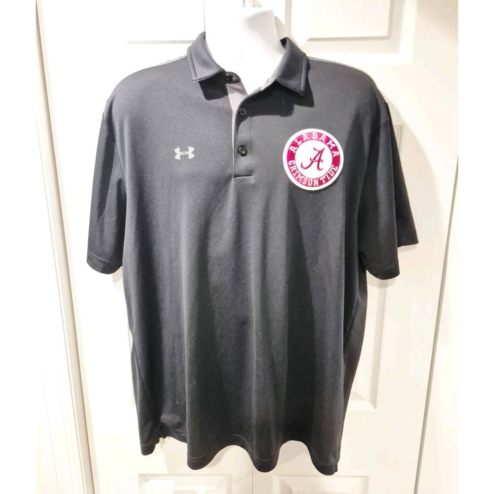 Under Armour Embroidered Alabama Crimson Tide Polo Shirt Blk HeatGear Mens 2XL